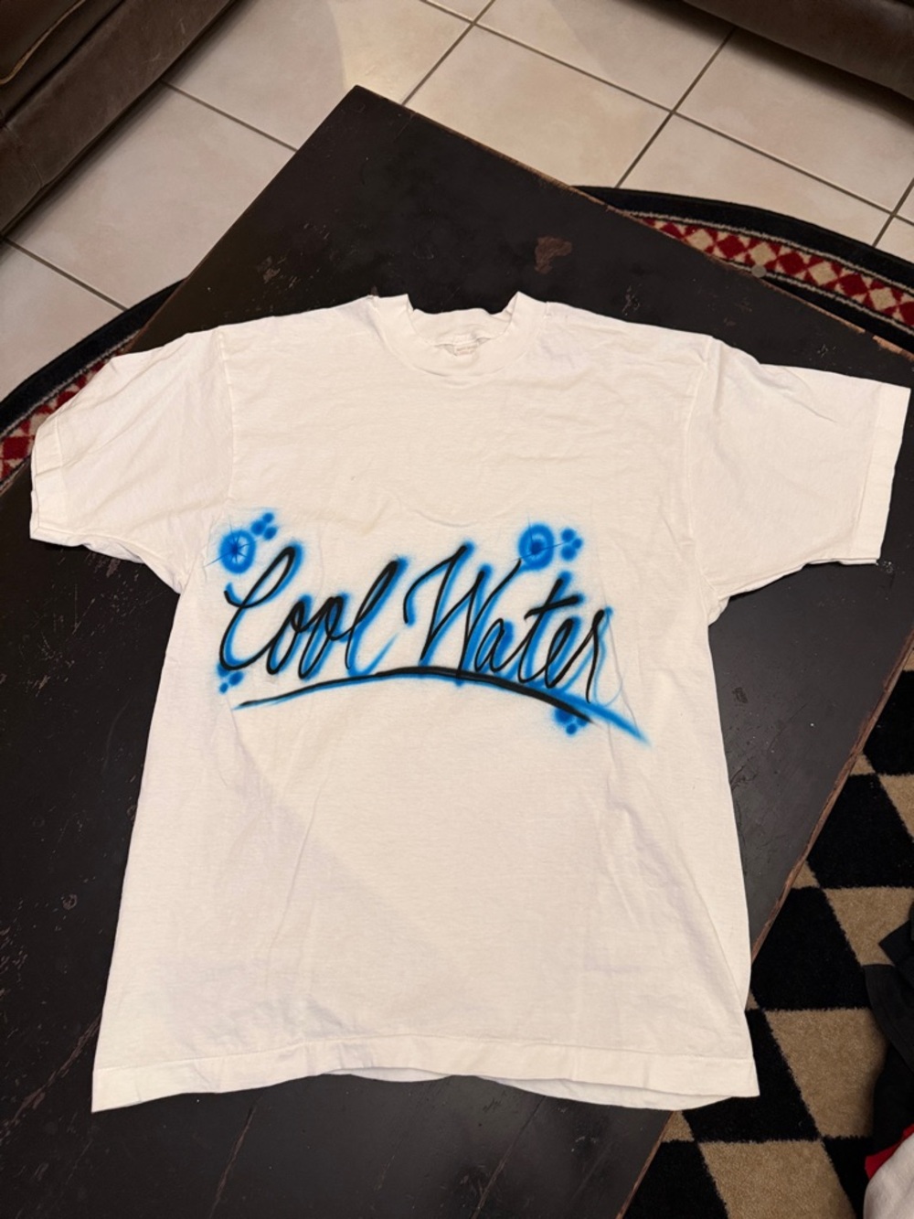 Vintage County Fair 90’s XL White 'Cool Water' Graphic Tee with Blue Airbrush